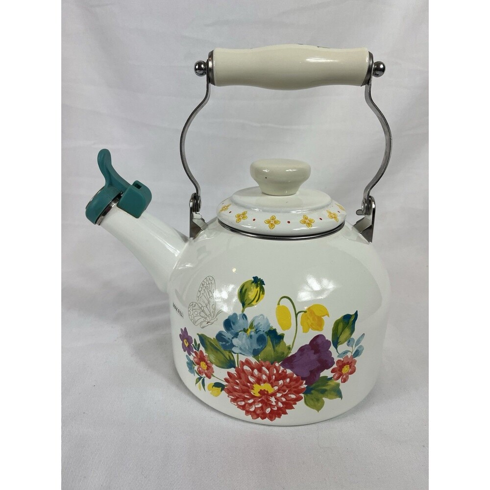 NEW Pioneer Woman Blooming Bouquet 2 Qt Enamel on Steel Whistling Tea Kettle